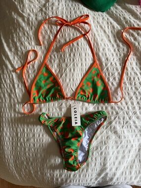 LOLEIA Green & Orange Floral Bikini Set